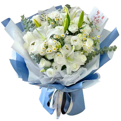 宿州11朵白玫瑰桔梗百合，爱永恒不息