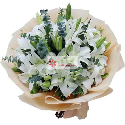 宿州9支白色多头百合，祝福你幸福